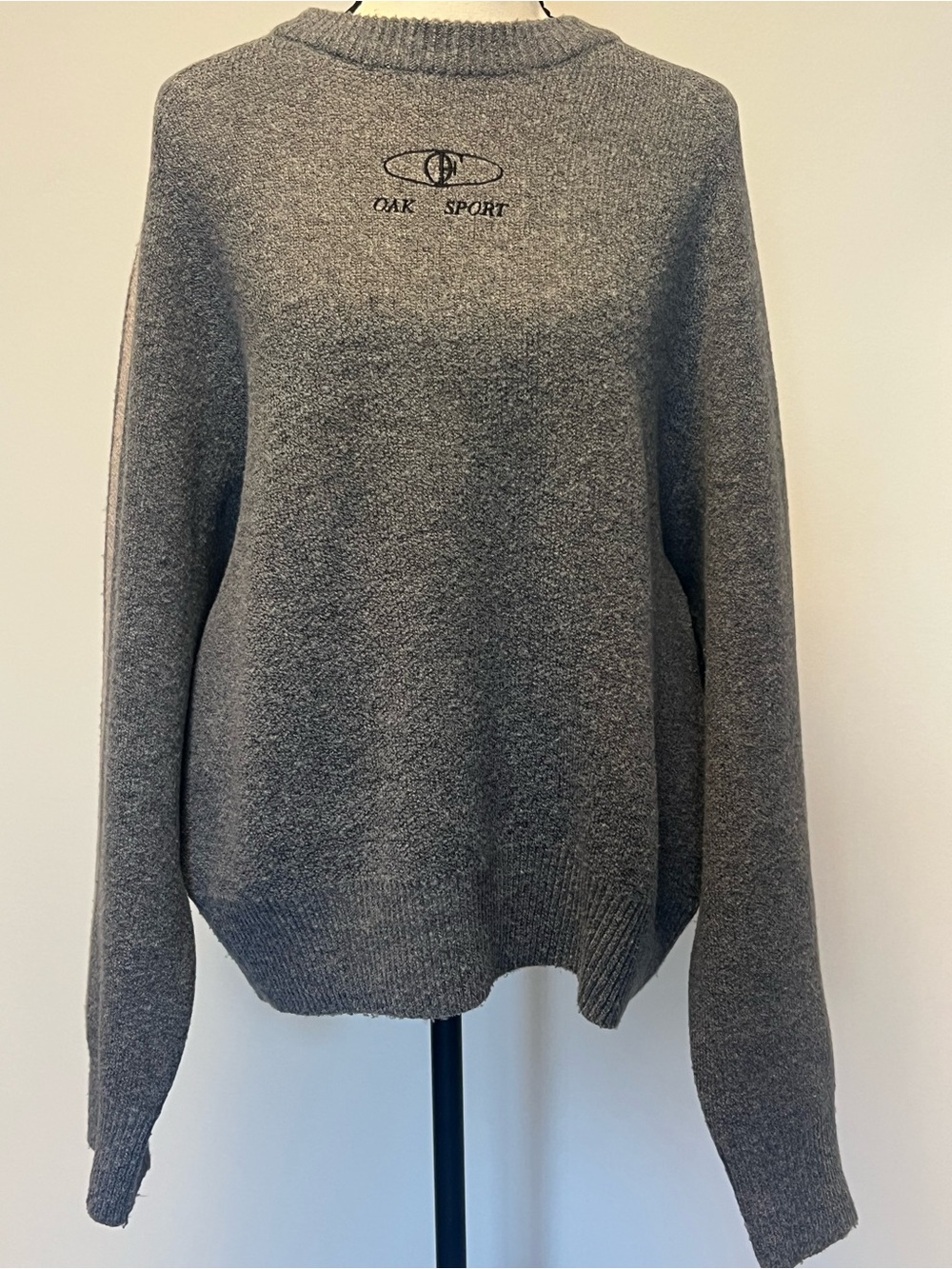 OAK + FORT Women’s Gray Crewneck Sweater with Chest Logo